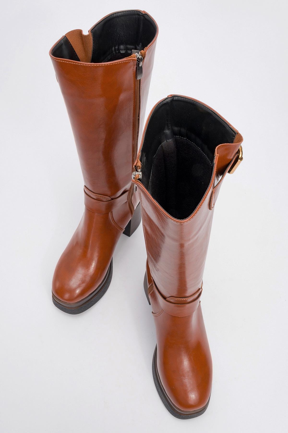 Rock - Cognac Buckle Zip Platform Heel Boot (Women)