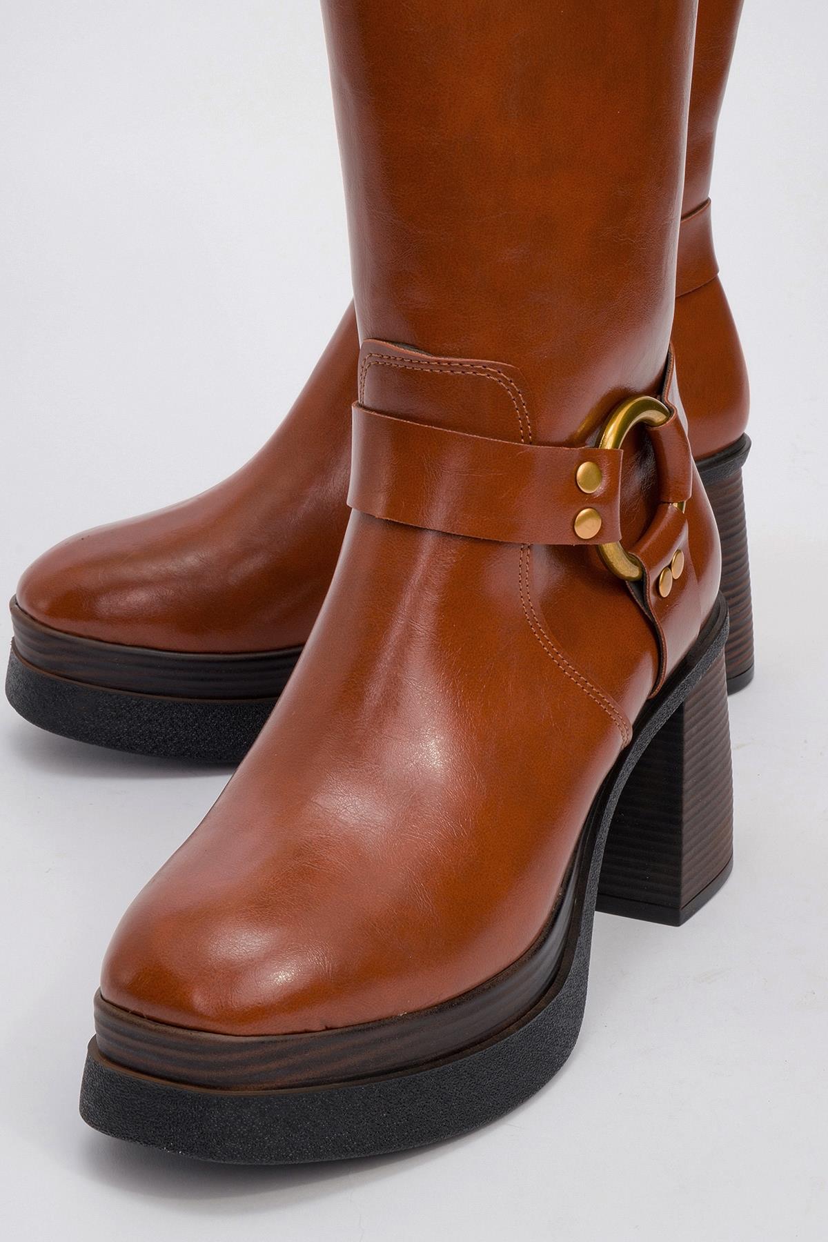 Rock - Cognac Buckle Zip Platform Heel Boot (Women)