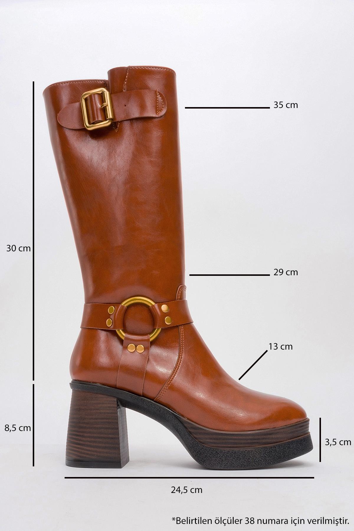 Rock - Cognac Buckle Zip Platform Heel Boot (Women)