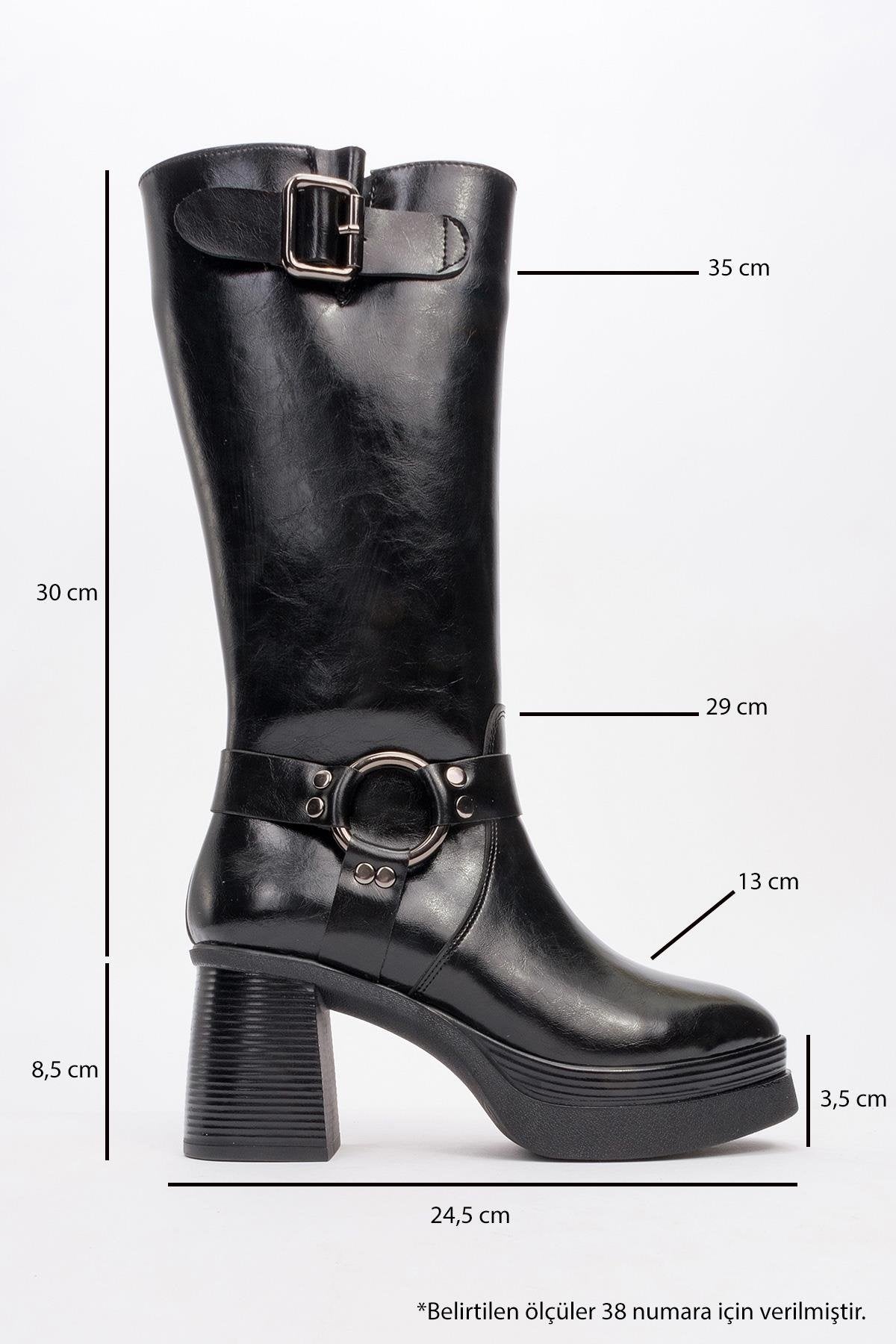 Rock - Black Buckle & Zip Platform Heel Boot (Women)