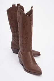 Liana - Brown Block Heel Western Boot (Women)