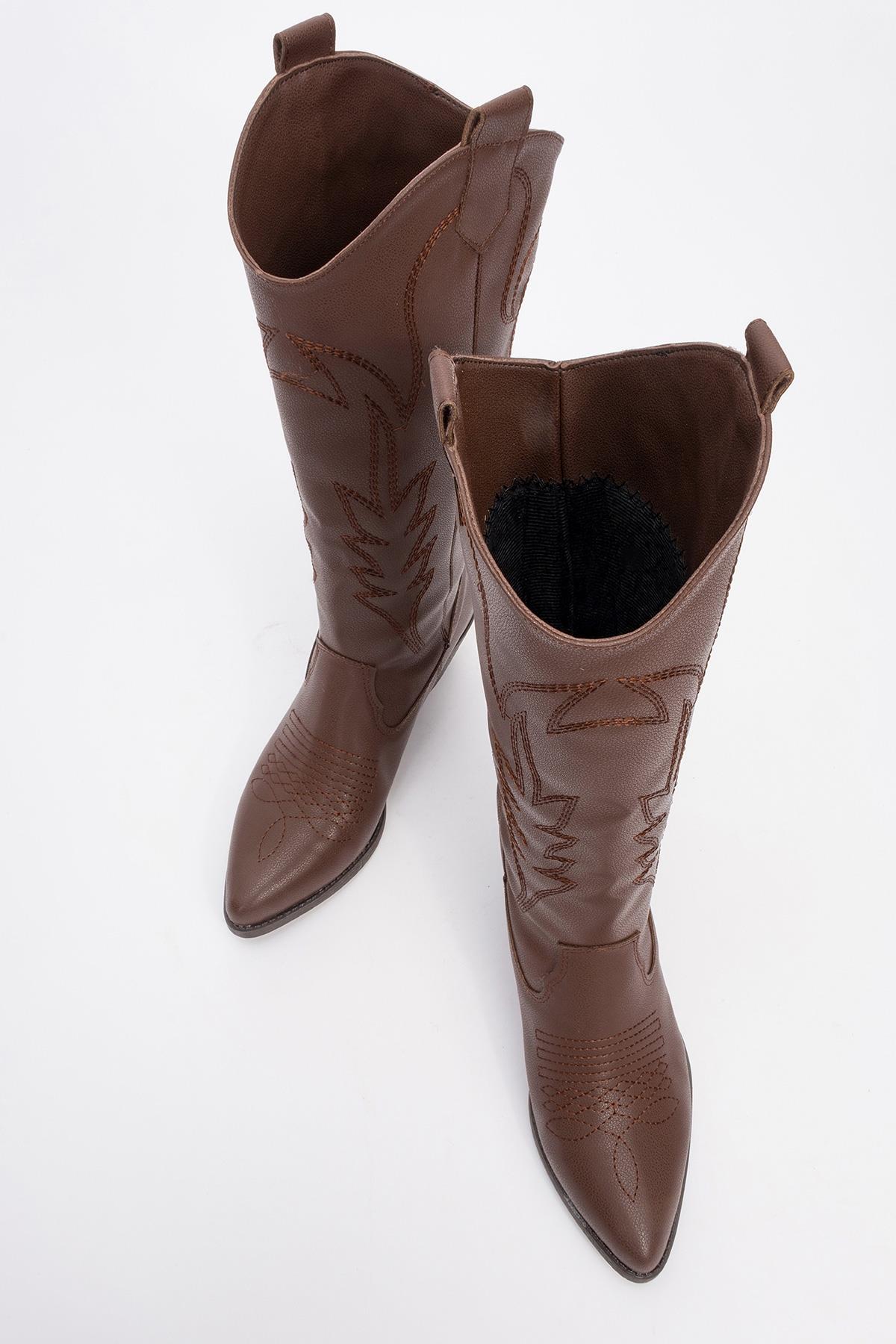 Liana - Brown Block Heel Western Boot (Women)
