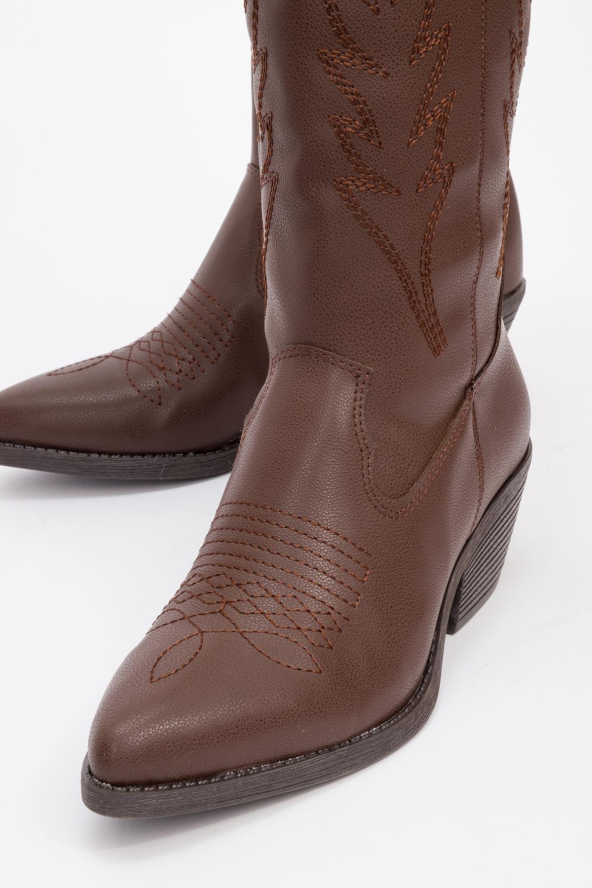 Liana - Brown Block Heel Western Boot (Women)