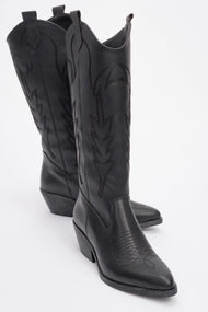 Liana - Black Block Heel Western Boot (Women)