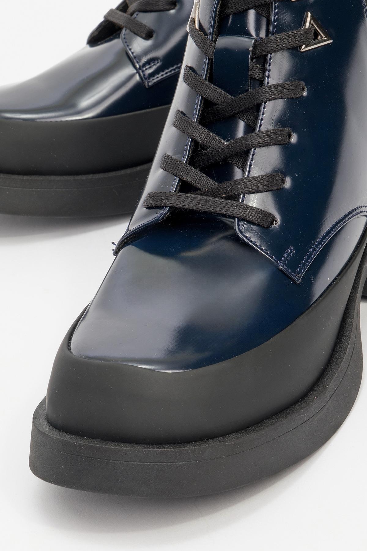 Challo - Navy Patent Lace-Up Elastic Ankle Boot (Women)