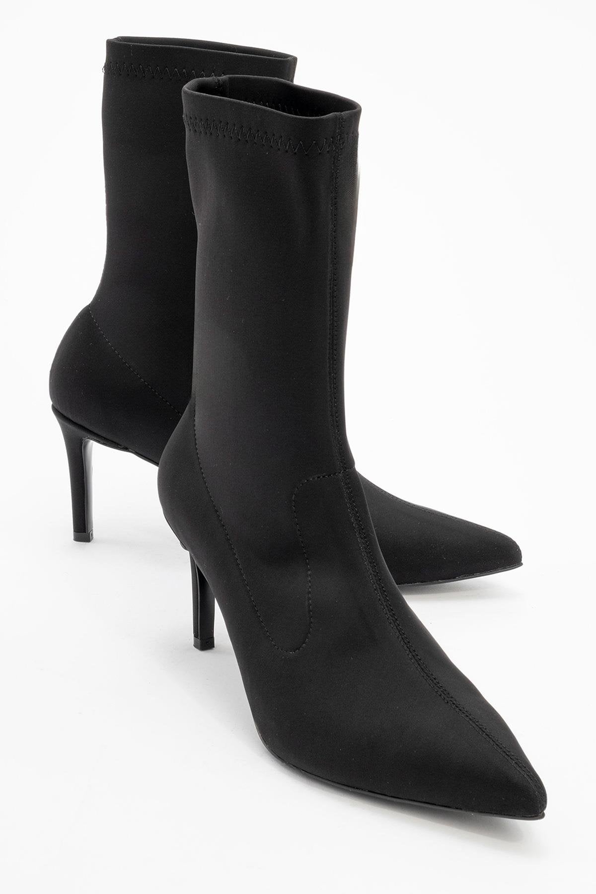 Thalin - Black Stretch Pointed Toe Slim Heel Boot (Women)