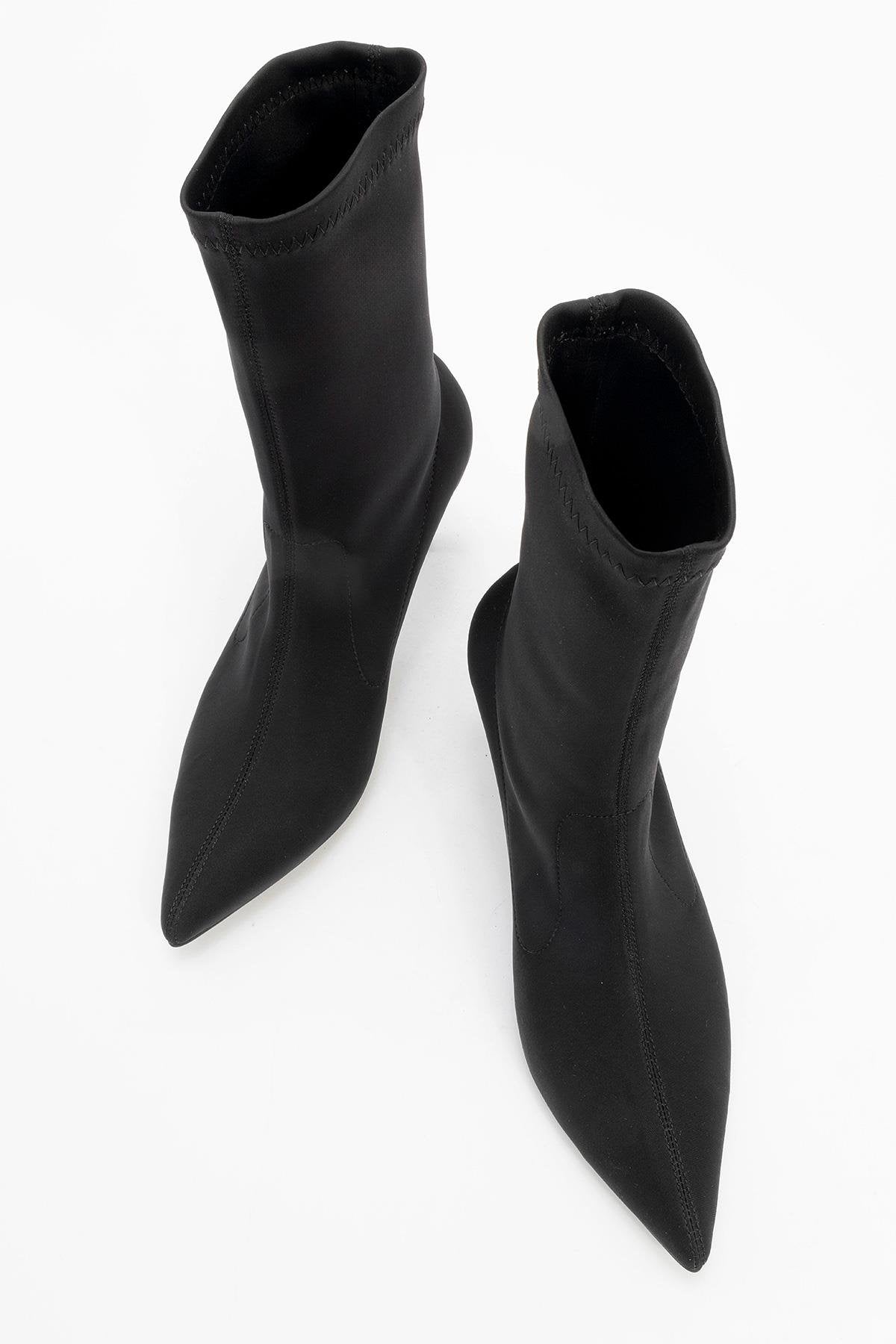 Thalin - Black Stretch Pointed Toe Slim Heel Boot (Women)