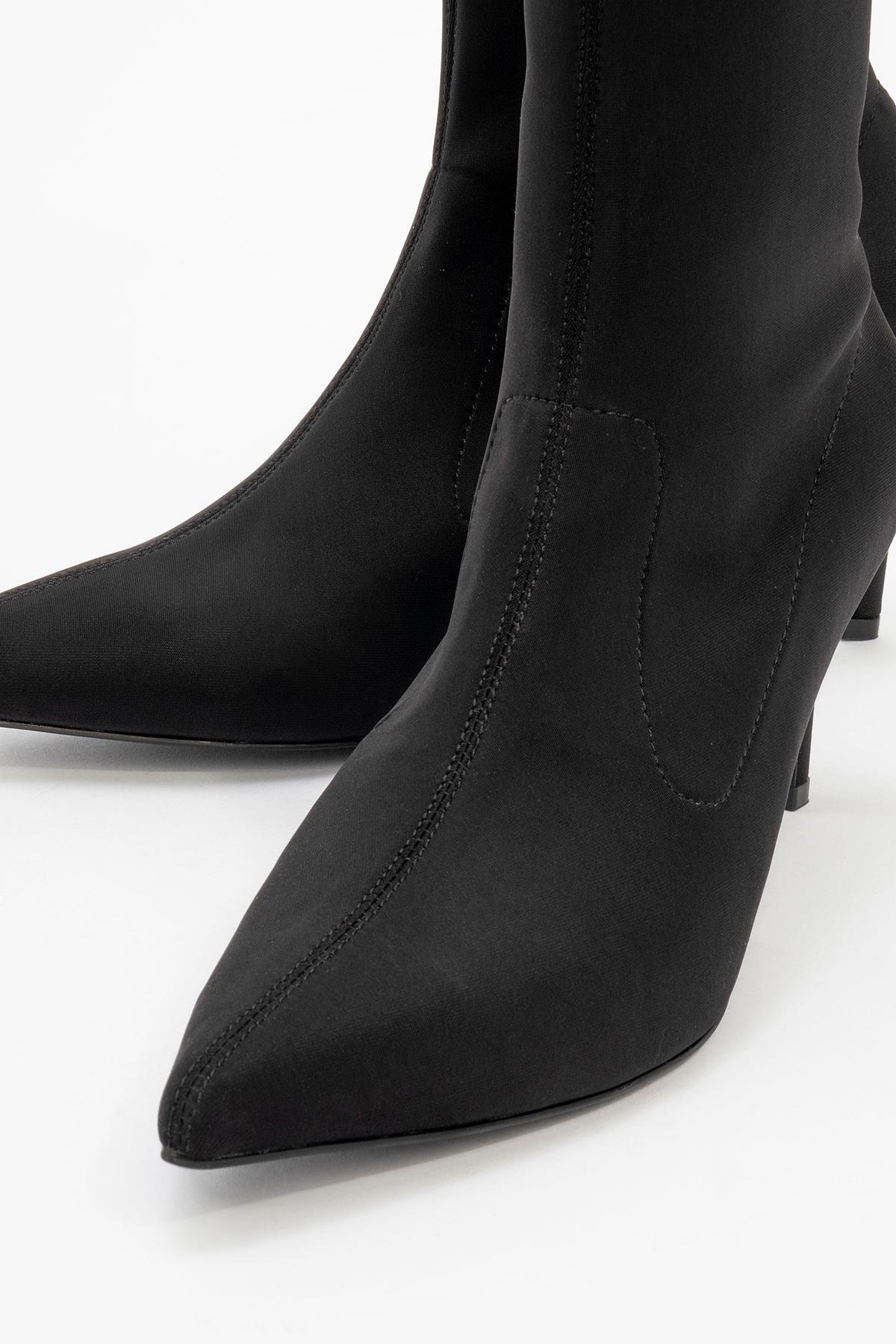 Thalin - Black Stretch Pointed Toe Slim Heel Boot (Women)