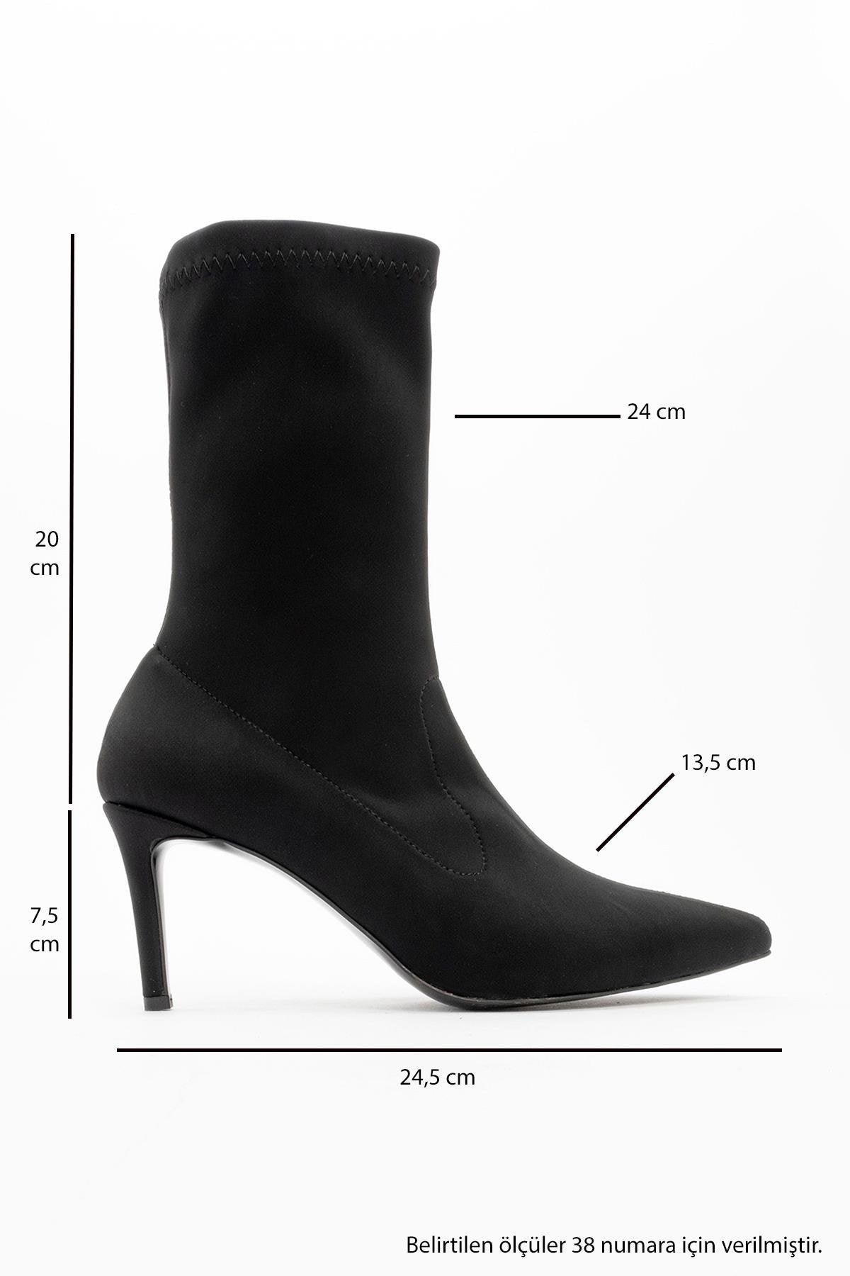 Thalin - Black Stretch Pointed Toe Slim Heel Boot (Women)