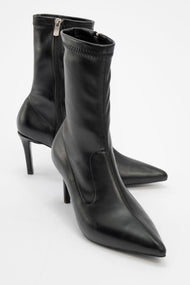 Thalin - Black Pointed Toe Side-Zip Stiletto Heel Boot (Women)