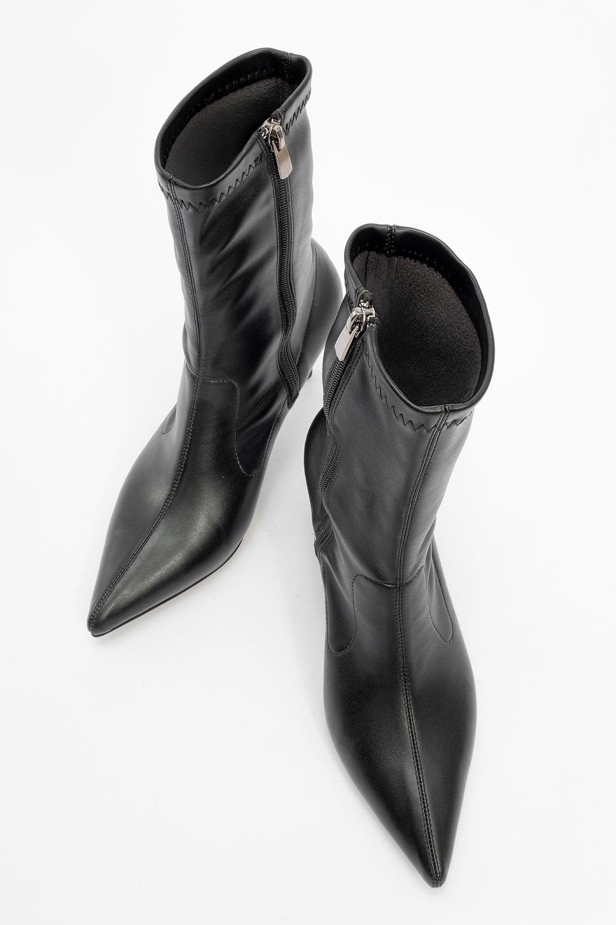 Thalin - Black Pointed Toe Side-Zip Stiletto Heel Boot (Women)