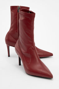 Thalin - Burgundy Pointed Toe Side-Zip Stiletto Heel Boot (Women)