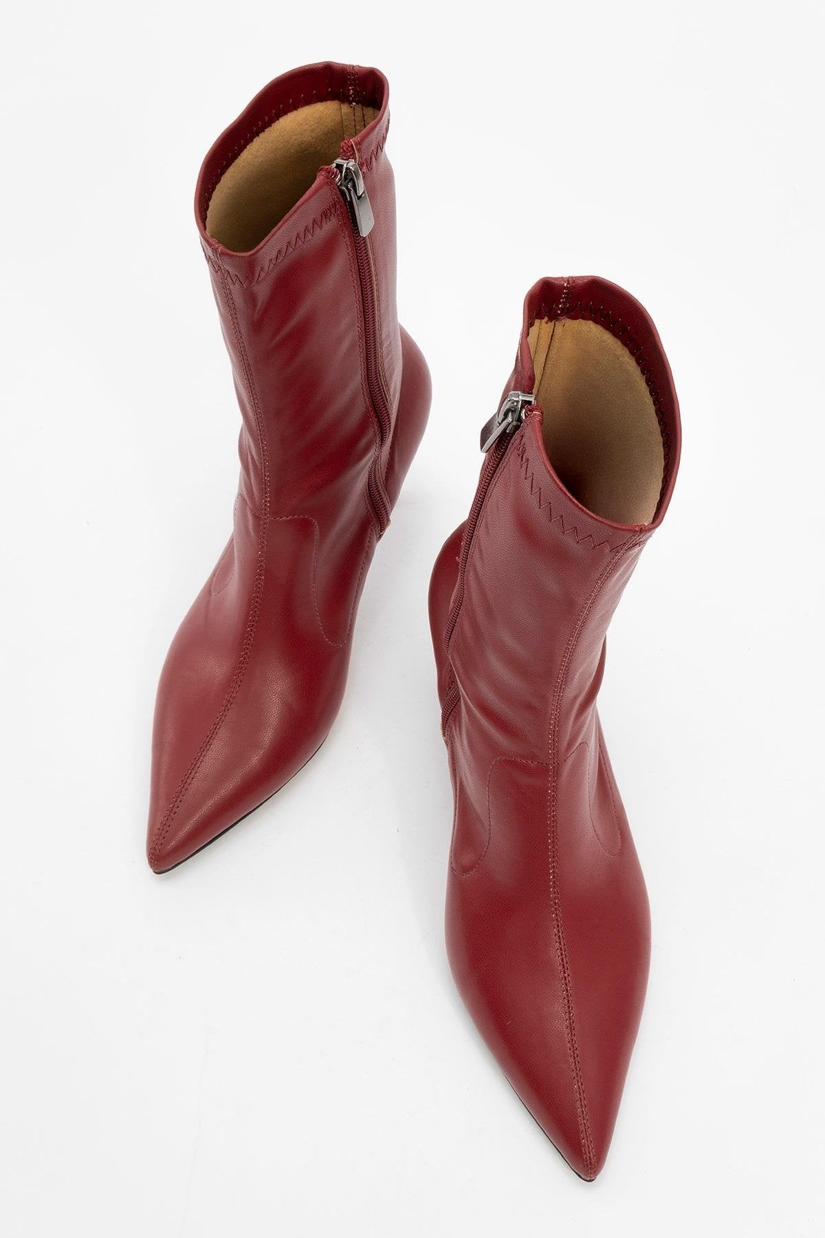 Thalin - Burgundy Pointed Toe Side-Zip Stiletto Heel Boot (Women)