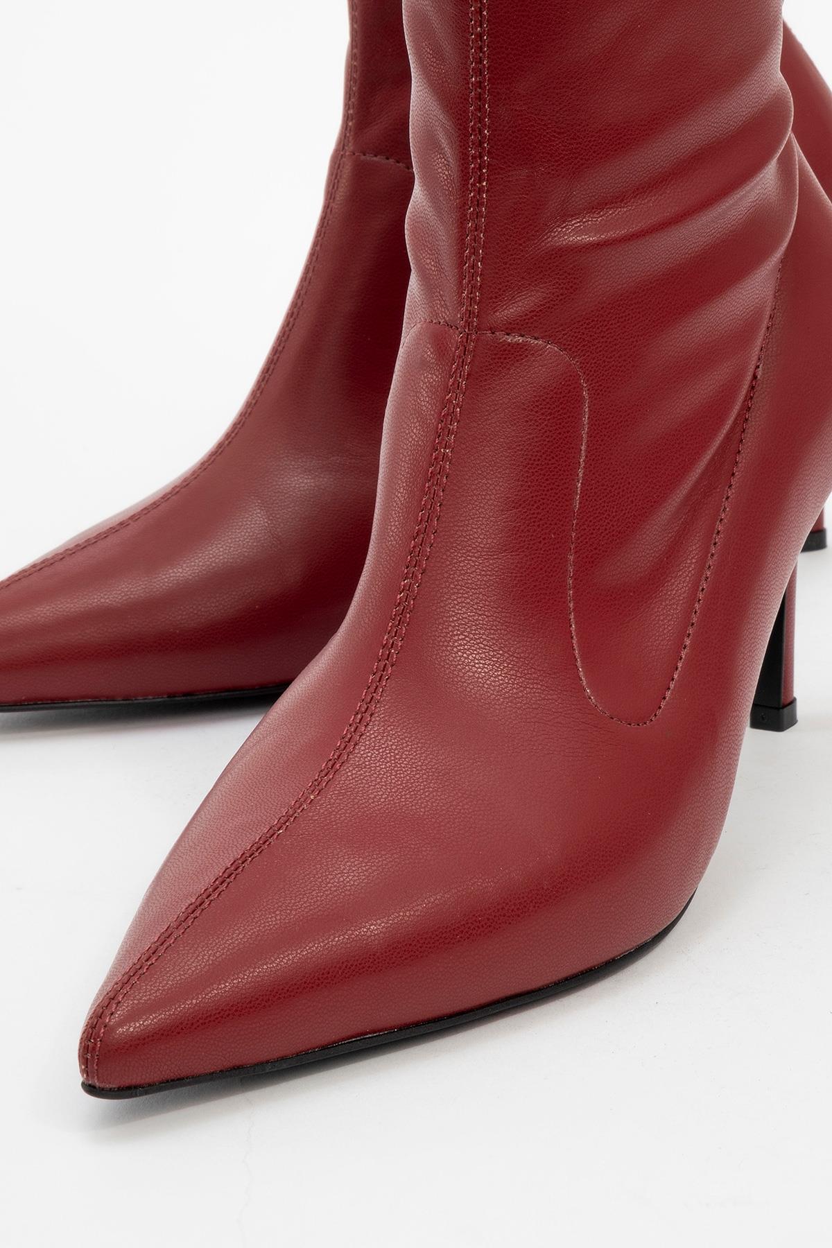 Thalin - Burgundy Pointed Toe Side-Zip Stiletto Heel Boot (Women)