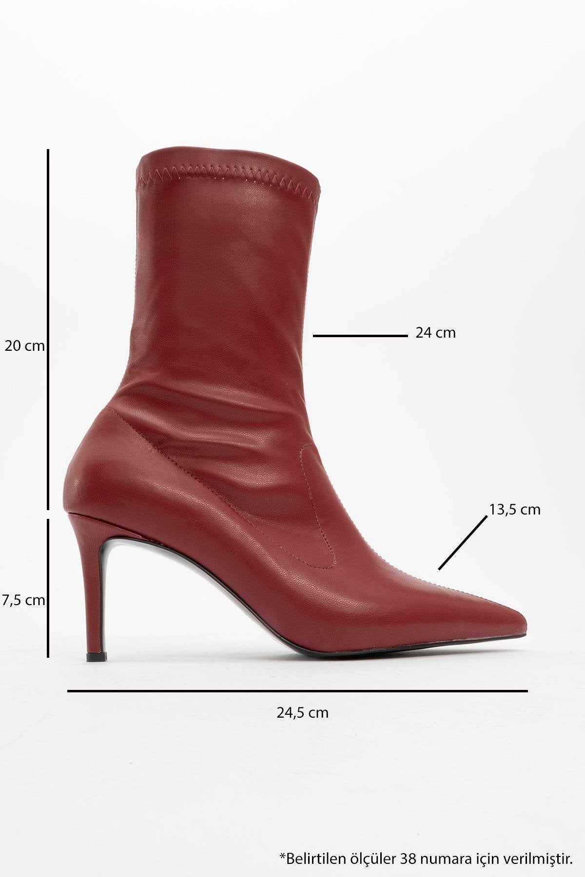 Thalin - Burgundy Pointed Toe Side-Zip Stiletto Heel Boot (Women)