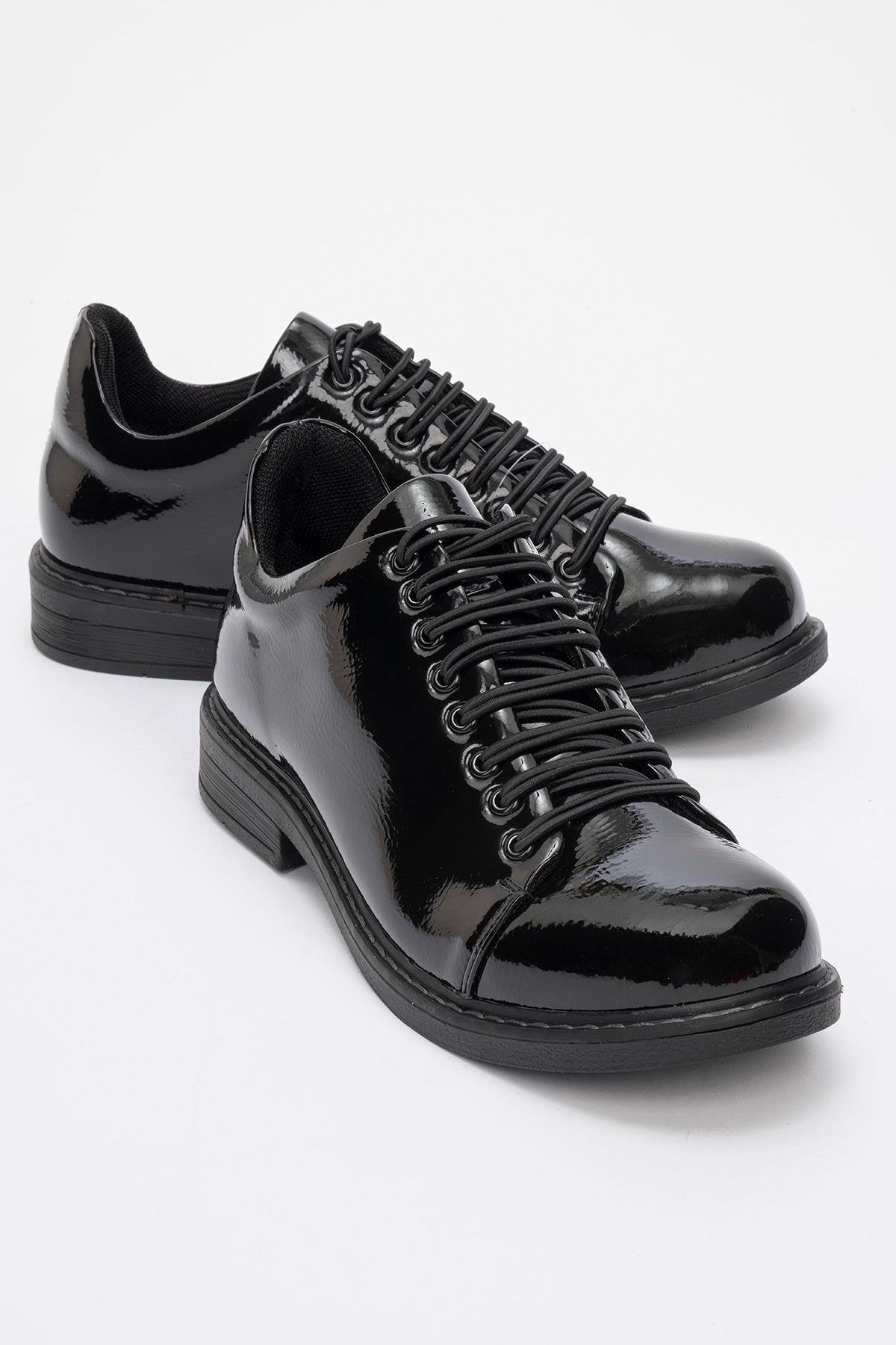 Festy - Black Patent Elastic Lace-Up Casual Shoe (Women)