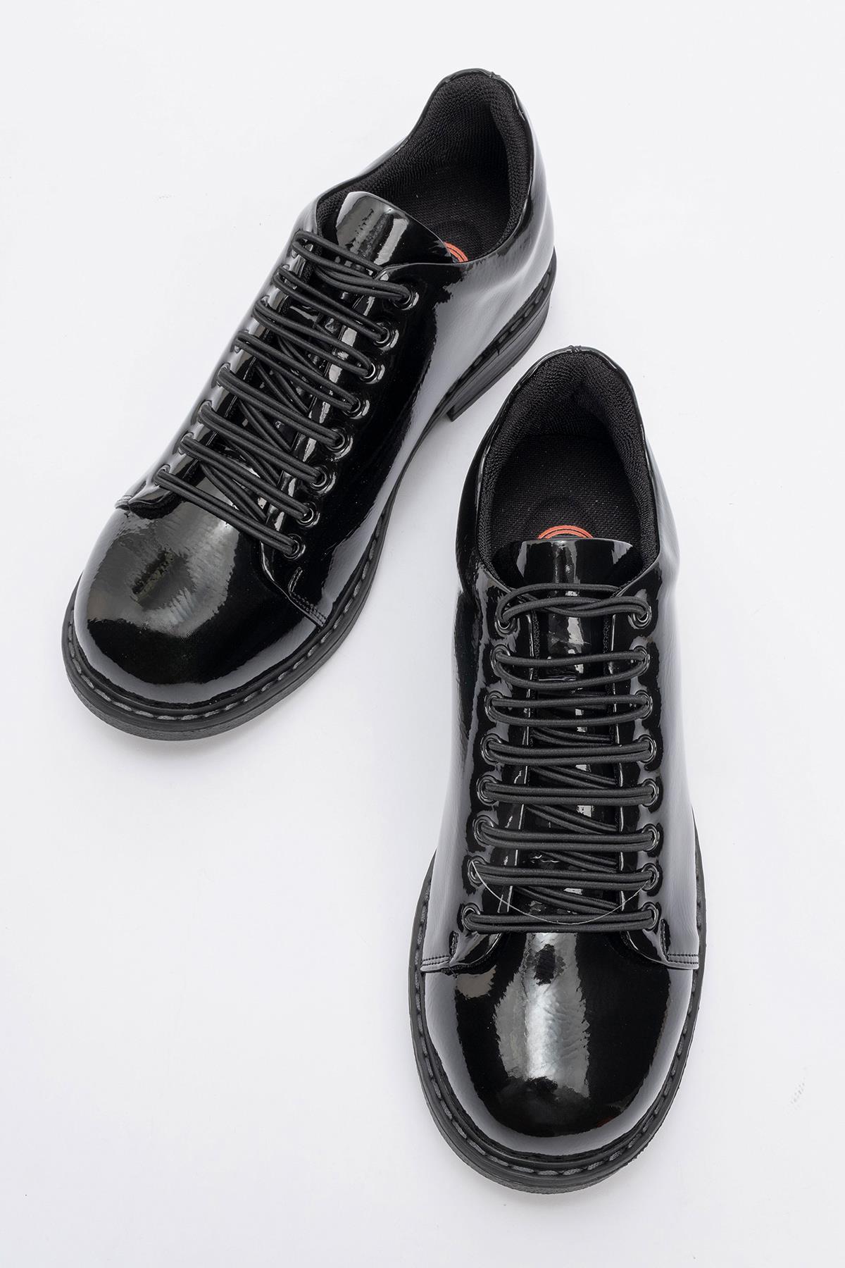 Festy - Black Patent Elastic Lace-Up Casual Shoe (Women)