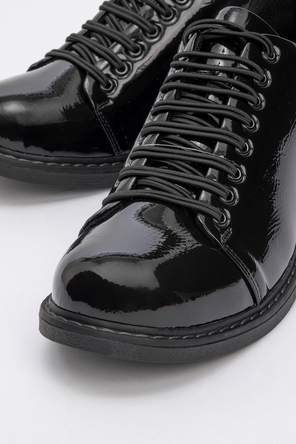 Festy - Black Patent Elastic Lace-Up Casual Shoe (Women)