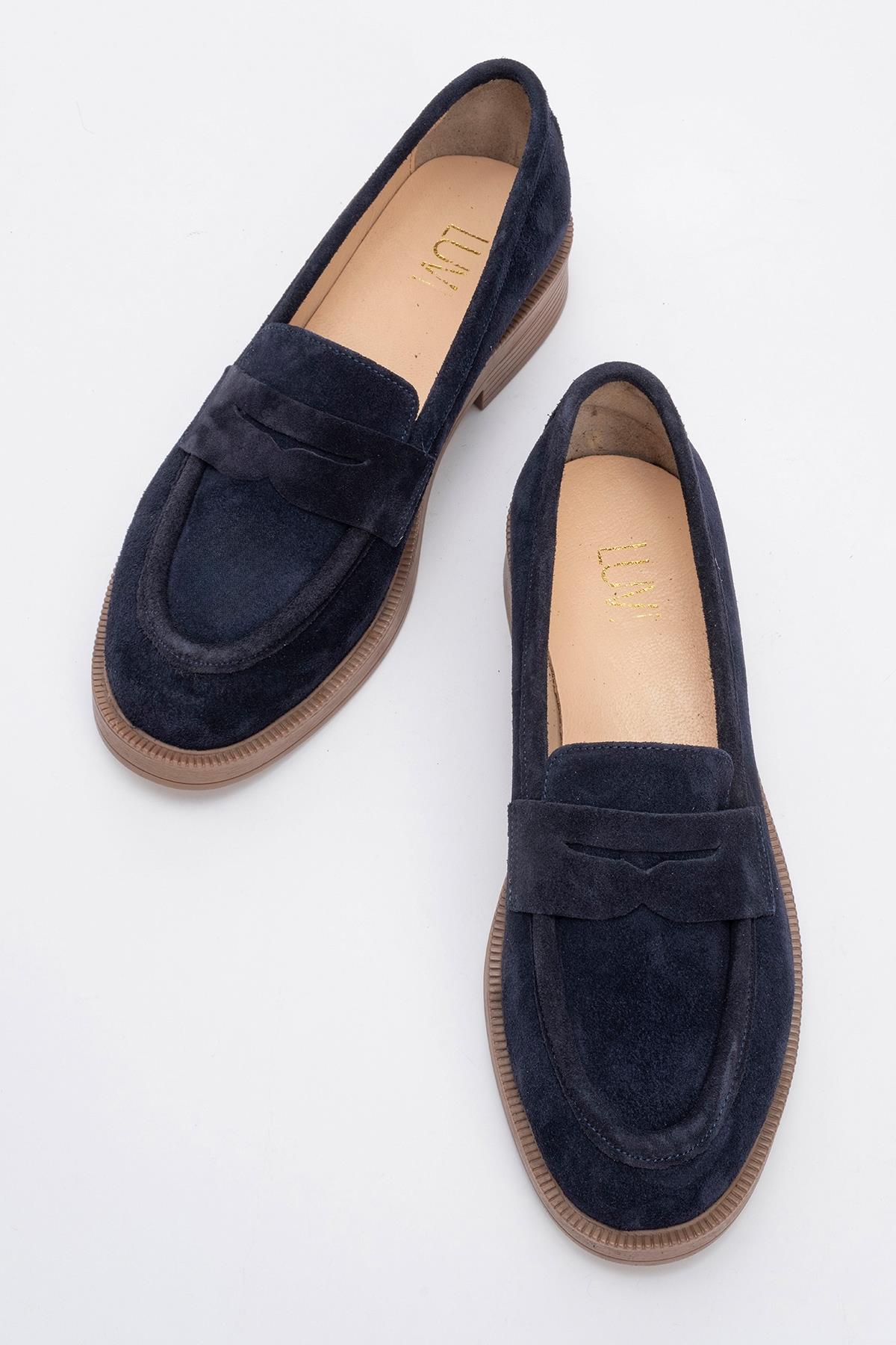Bree - Navy Suede Platform Leather Loafers (Women)