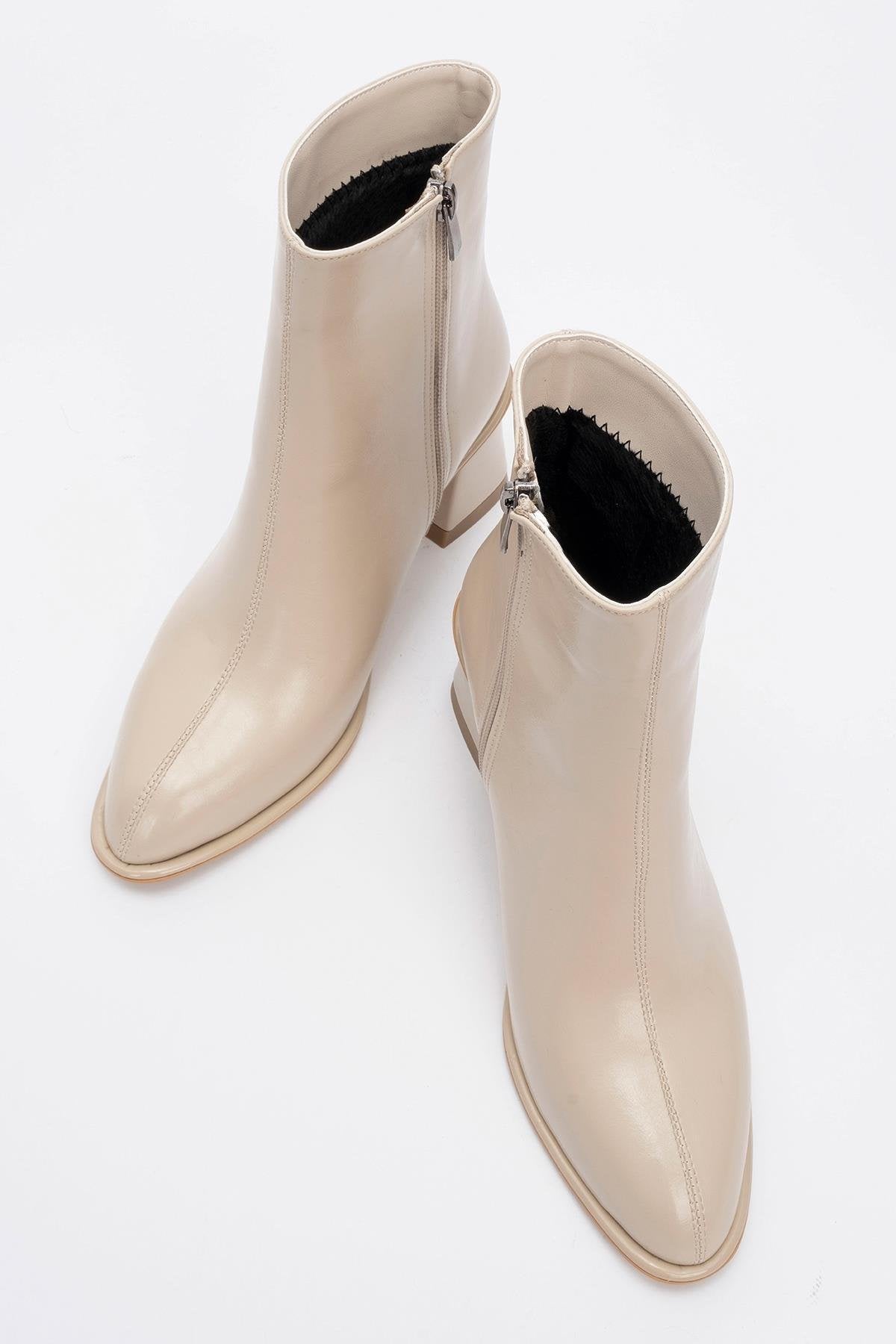 Alba Beige Block Heel Boot (Women)