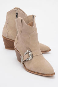 Any Beige Leather Jeweled Boot (Women)