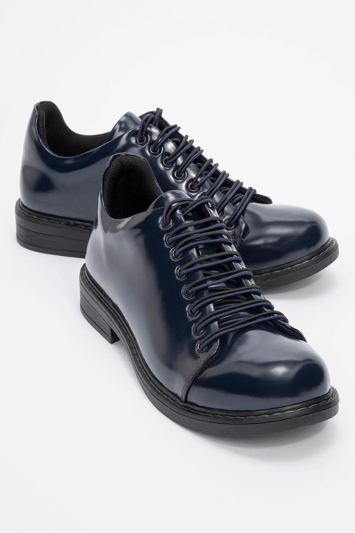Festy - Navy Patent Elastic Lace-Up Casual Shoe (Women)
