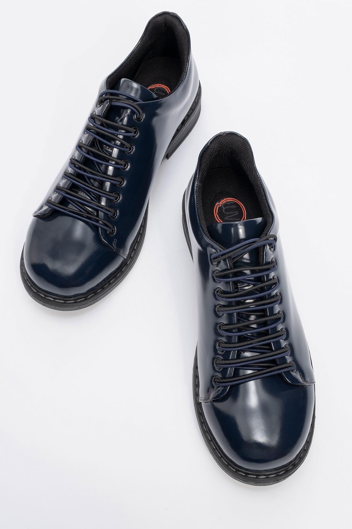 Festy - Navy Patent Elastic Lace-Up Casual Shoe (Women)
