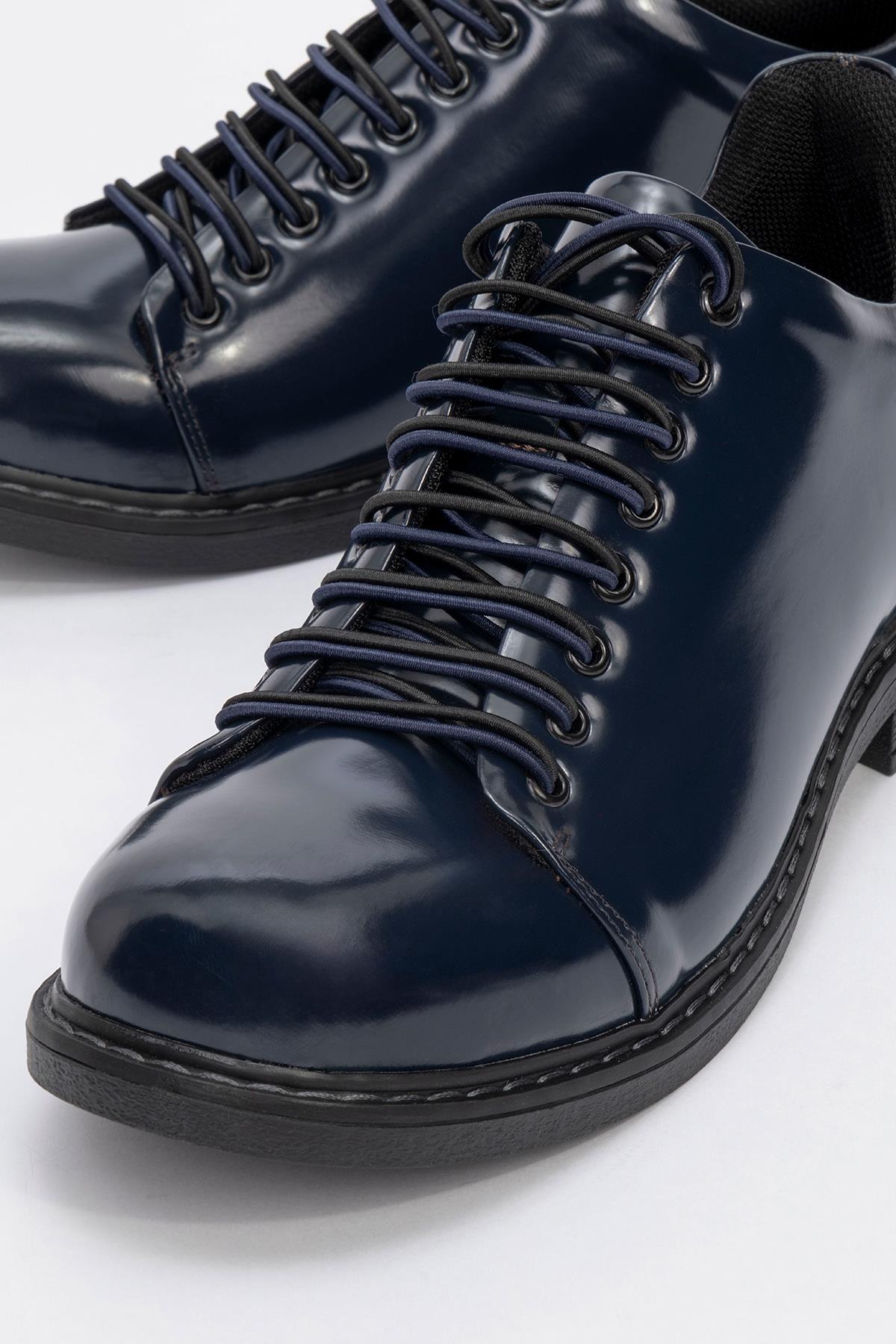 Festy - Navy Patent Elastic Lace-Up Casual Shoe (Women)