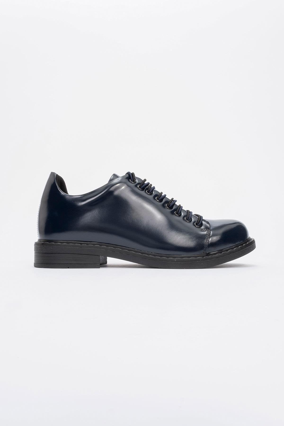 Festy - Navy Patent Elastic Lace-Up Casual Shoe (Women)
