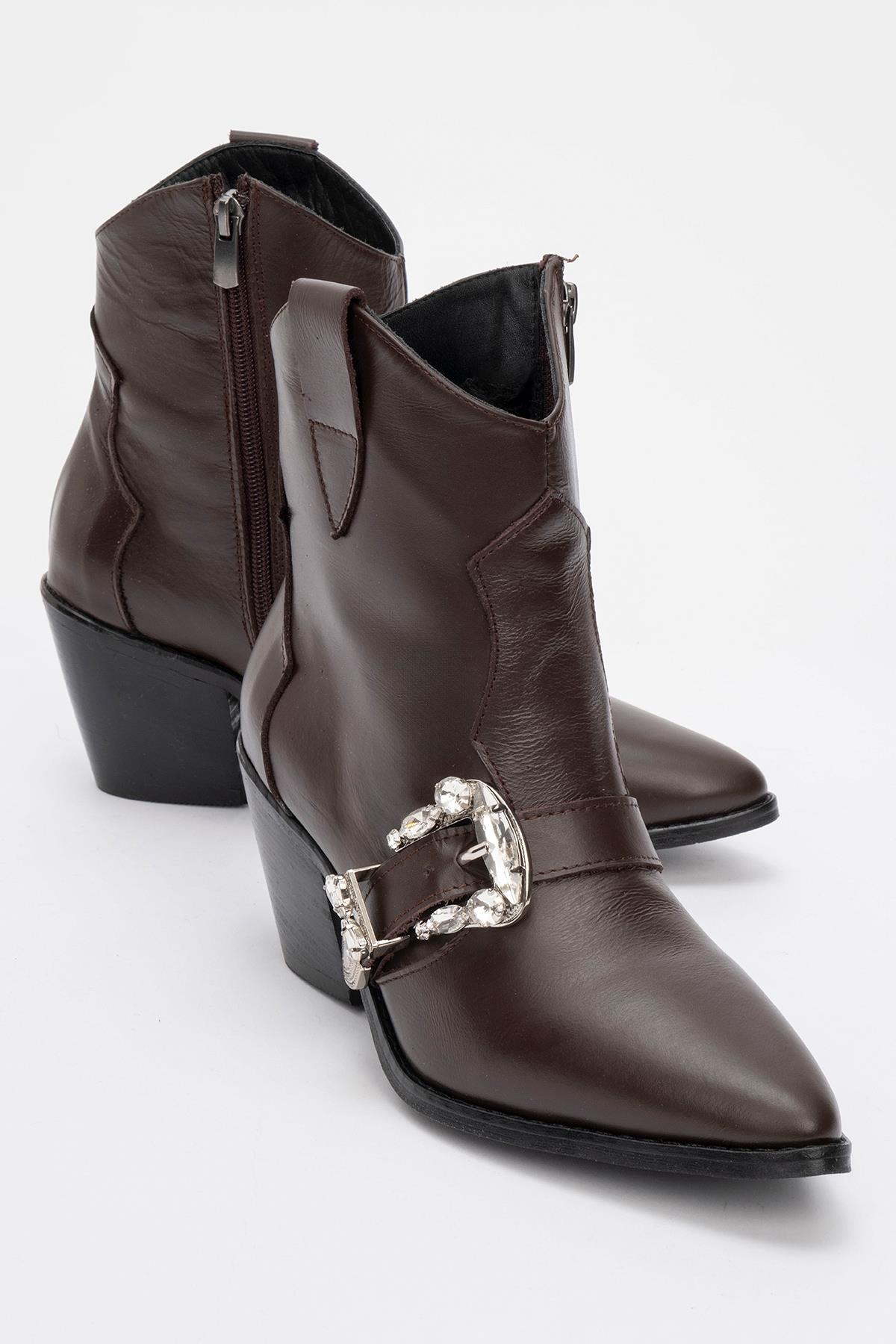 Any Brown Leather Jeweled Boot (Women)