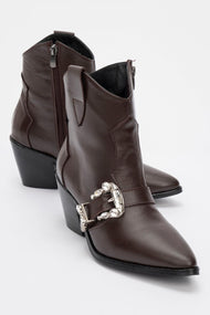Any Brown Leather Jeweled Boot (Women)