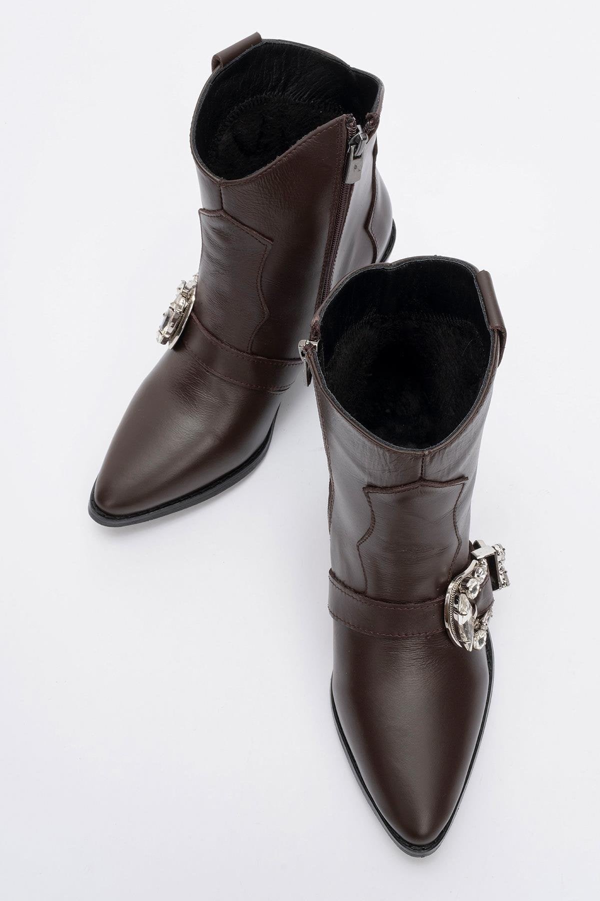 Any Brown Leather Jeweled Boot (Women)