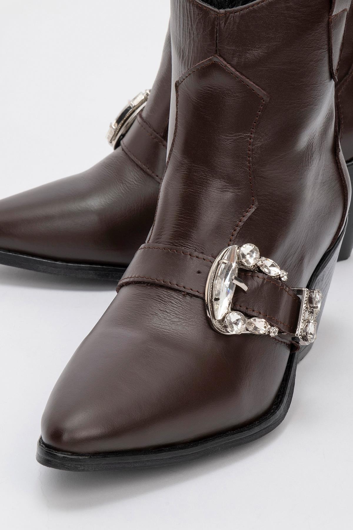 Any Brown Leather Jeweled Boot (Women)
