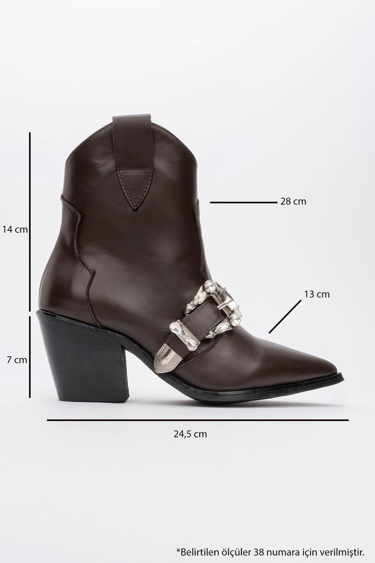 Any Brown Leather Jeweled Boot (Women)