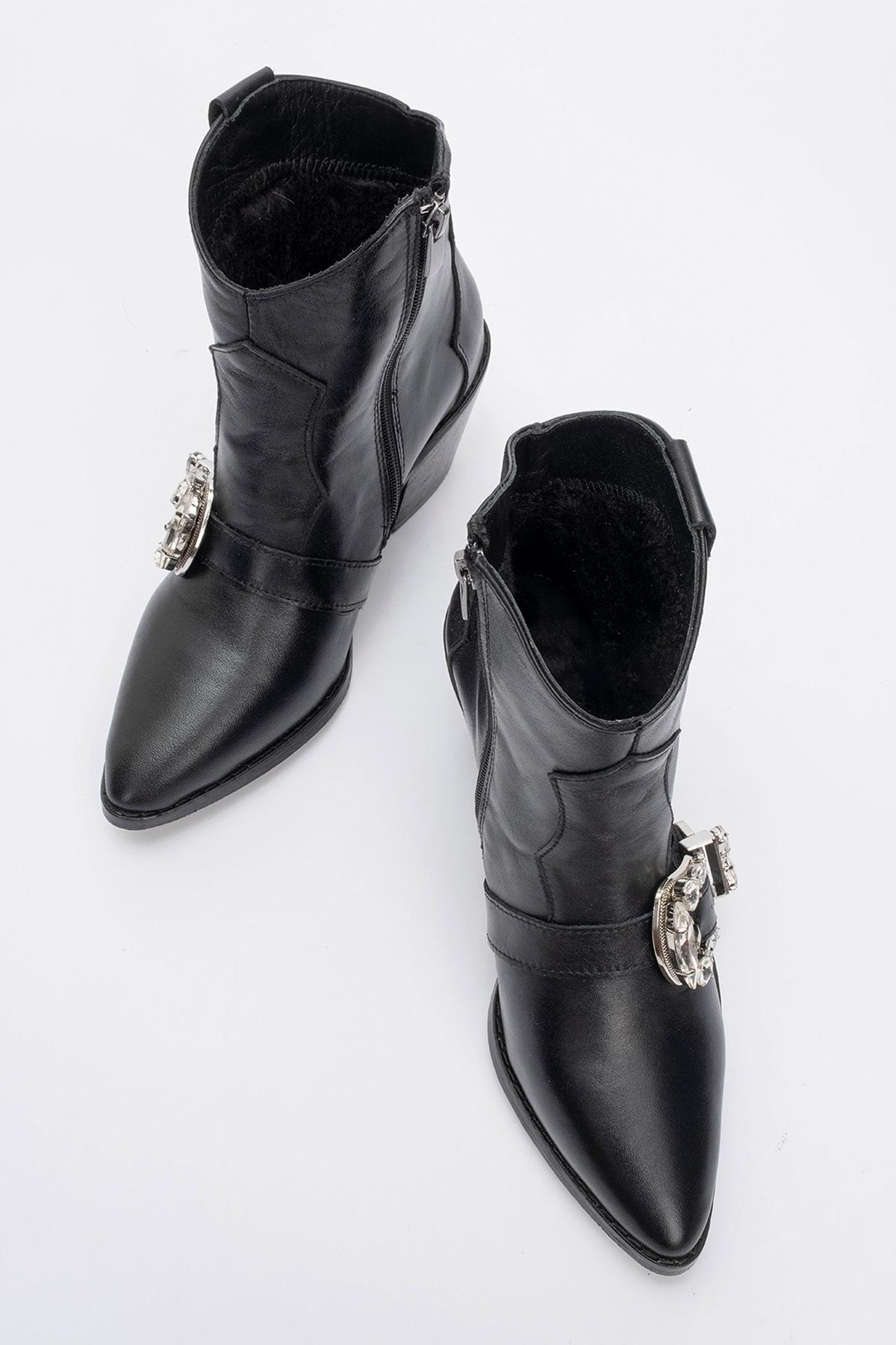 Any Black Leather Jeweled Boot (Women)