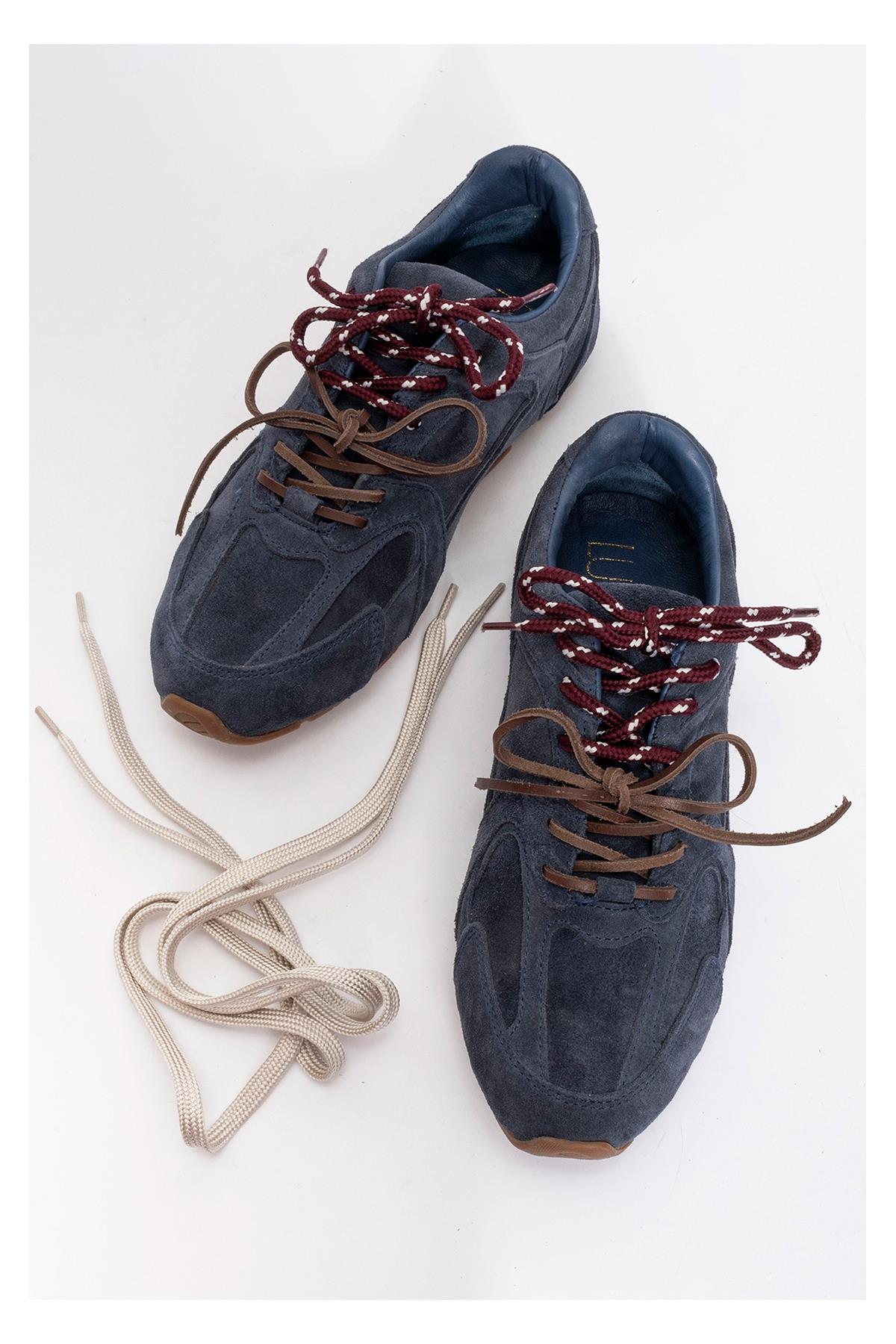 Selena - Navy Blue Suede Leather Sneakers (Women)