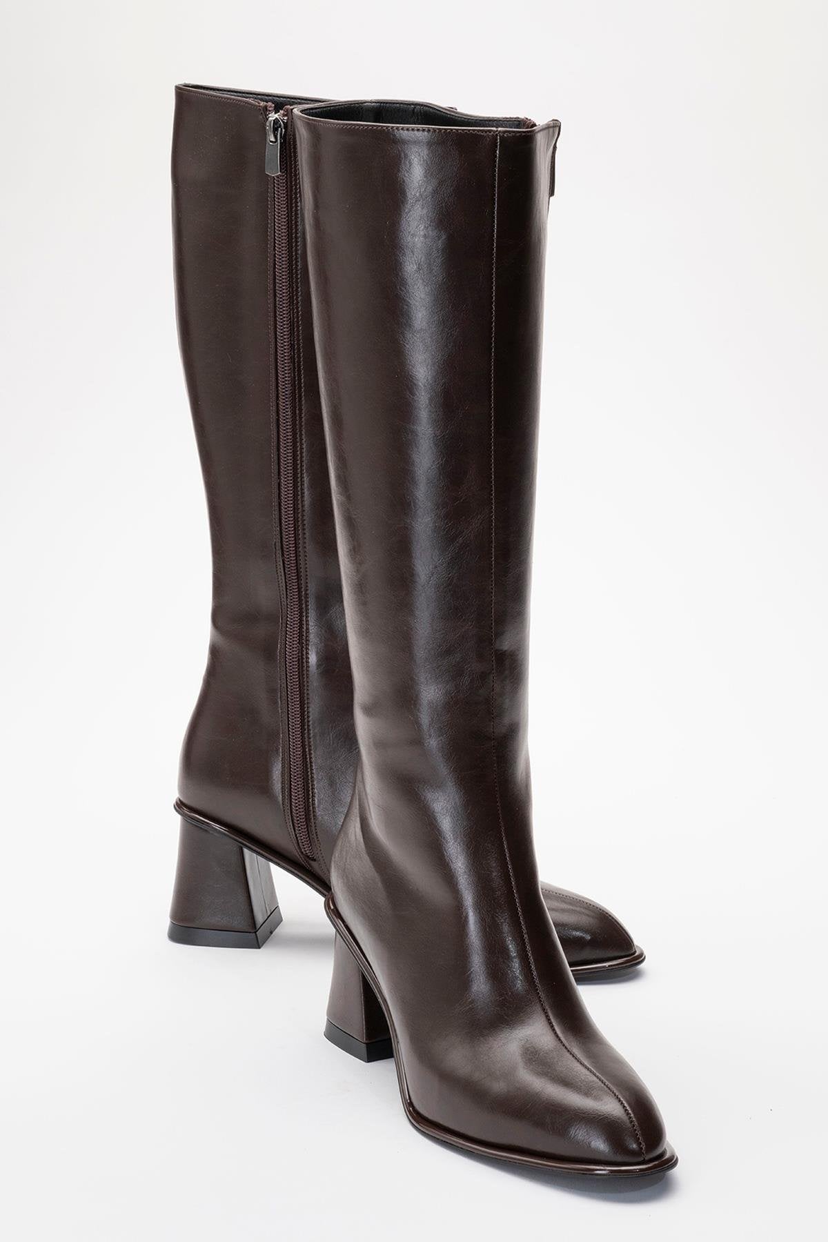 Paradis - Brown Block Heel Knee-High Boot (Women)