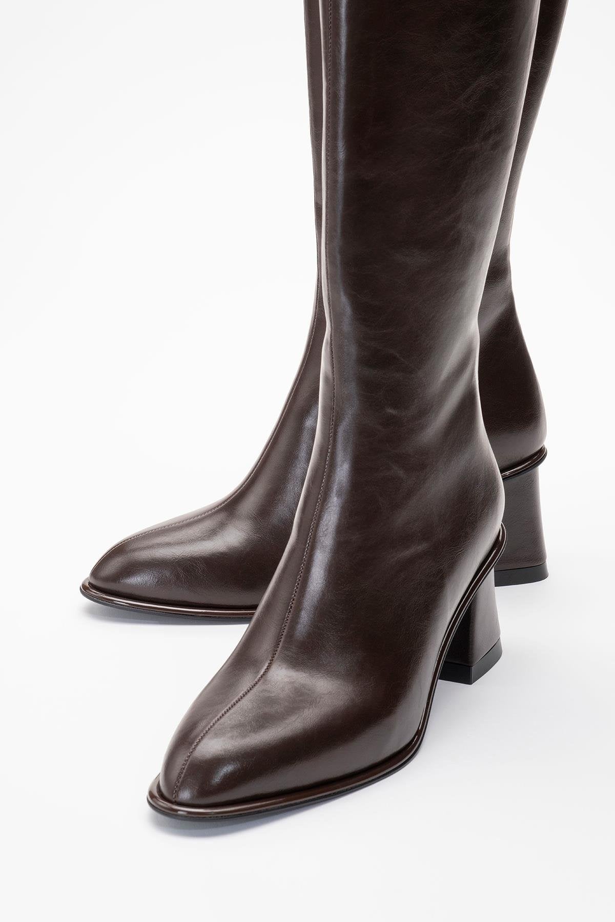 Paradis - Brown Block Heel Knee-High Boot (Women)