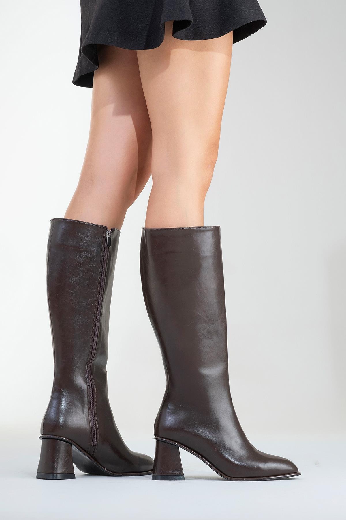 Paradis - Brown Block Heel Knee-High Boot (Women)
