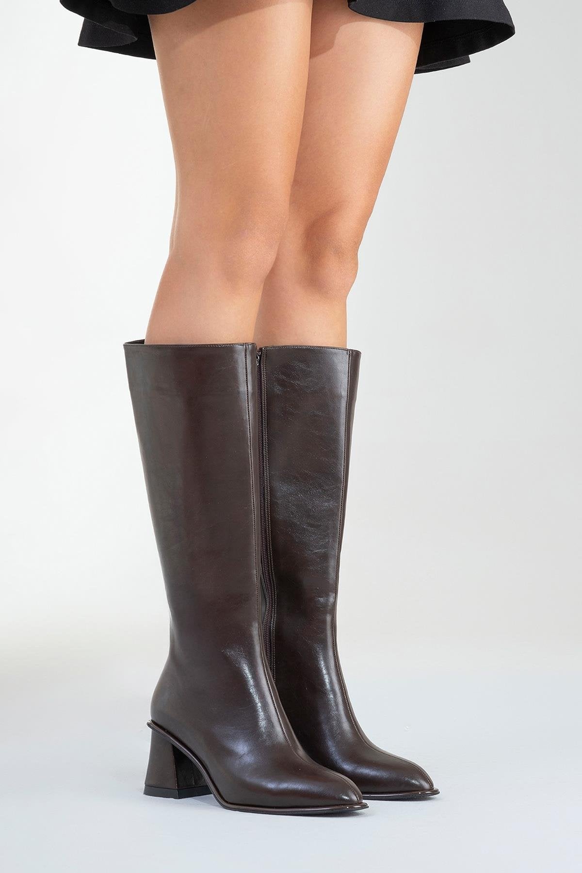 Paradis - Brown Block Heel Knee-High Boot (Women)