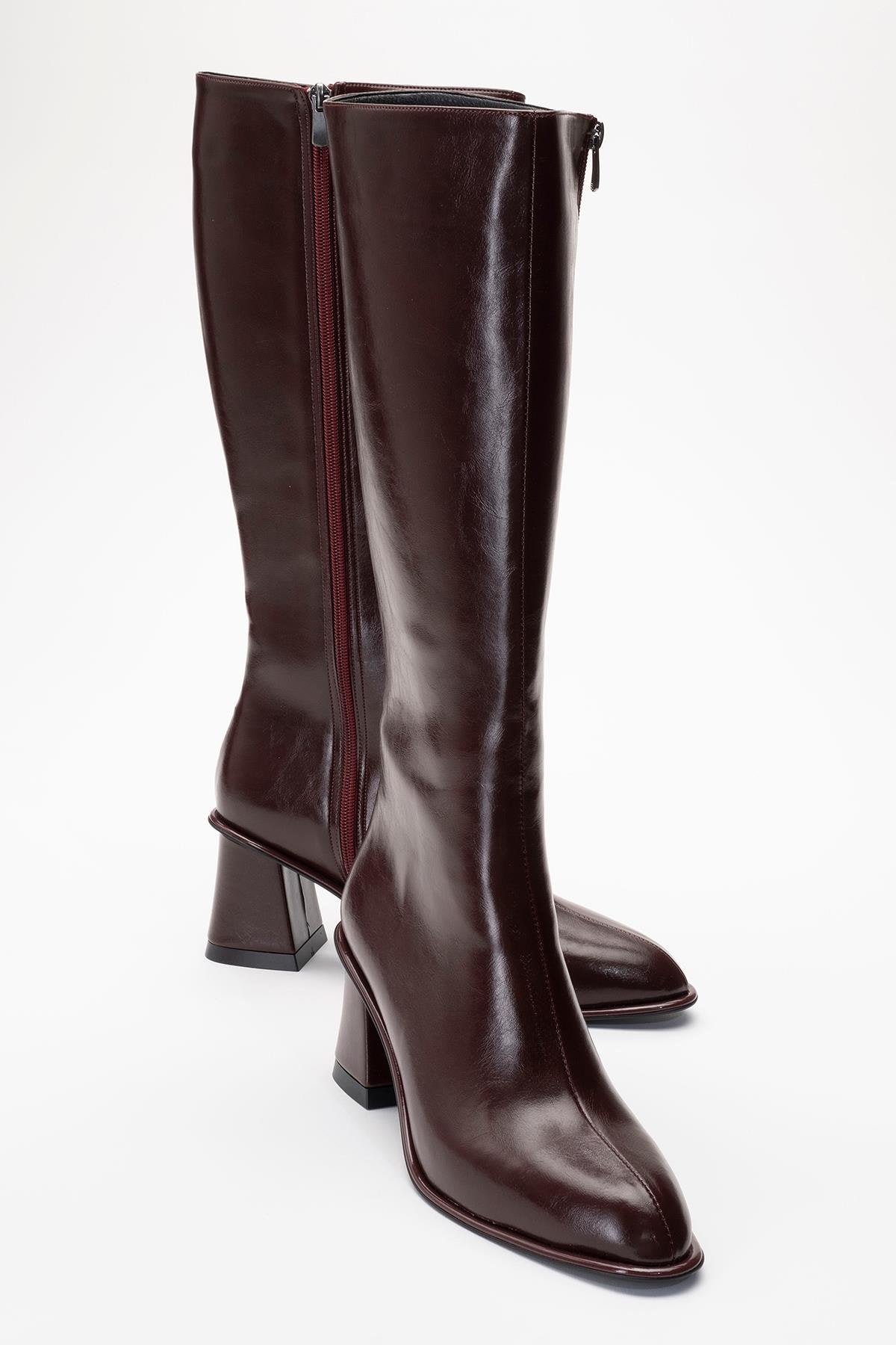 Paradis - Burgundy Block Heel Knee-High Boot (Women)