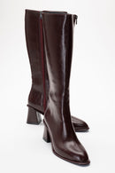 Paradis - Burgundy Block Heel Knee-High Boot (Women)