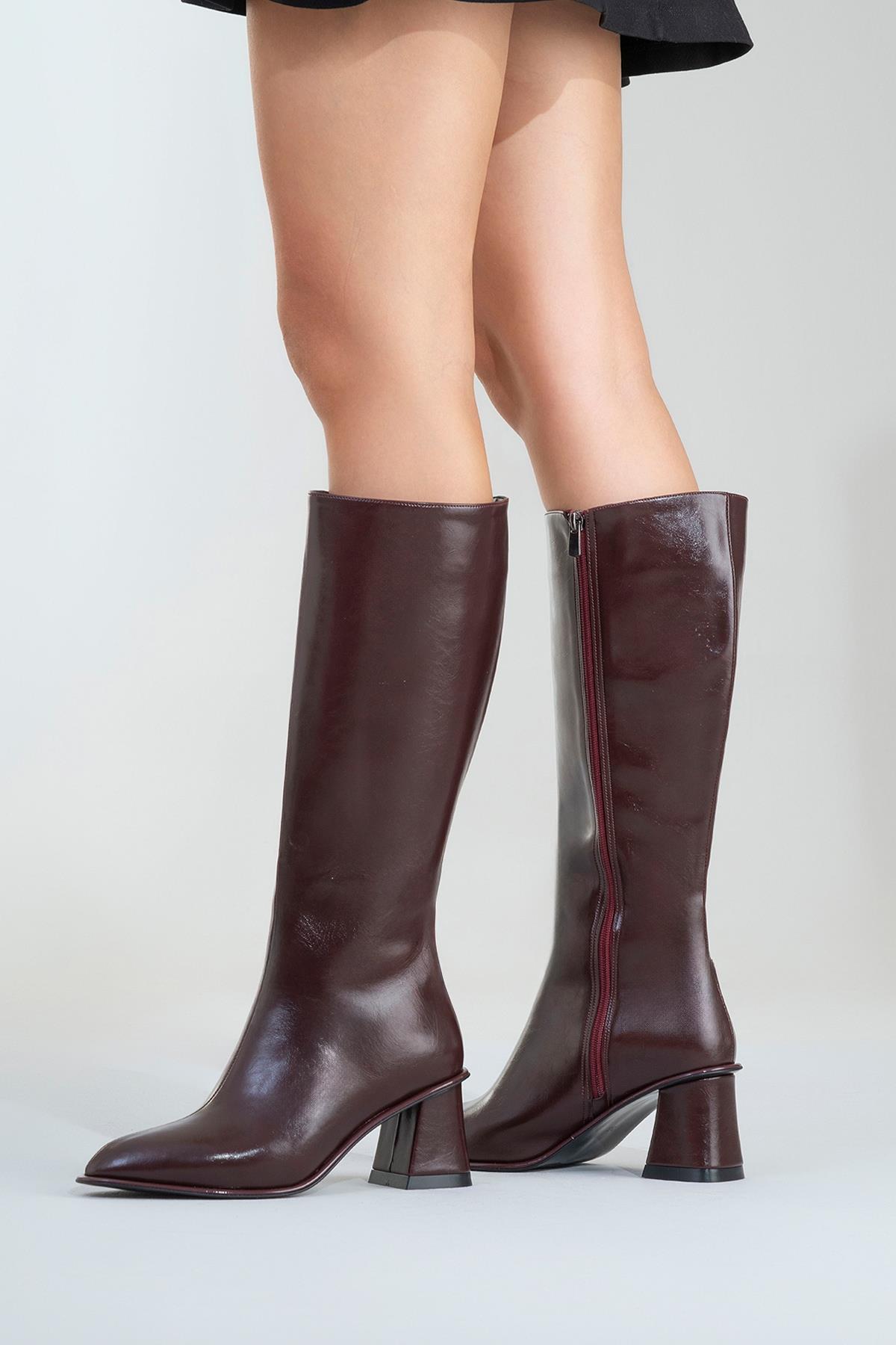 Paradis - Burgundy Block Heel Knee-High Boot (Women)