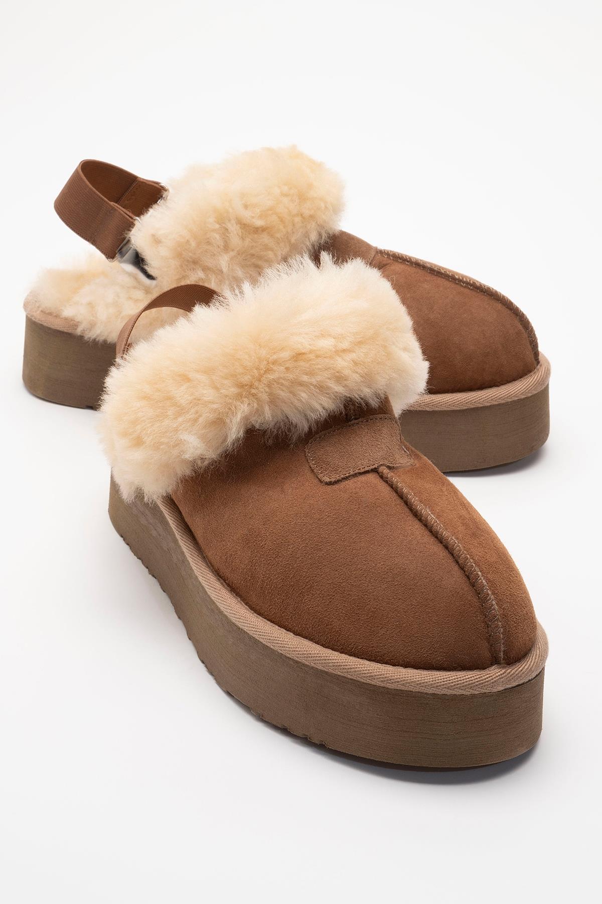 Olessa - Cognac Genuine Leather Fur-Lined Slipper (Women)
