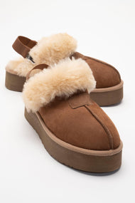 Olessa - Cognac Genuine Leather Fur-Lined Slipper (Women)