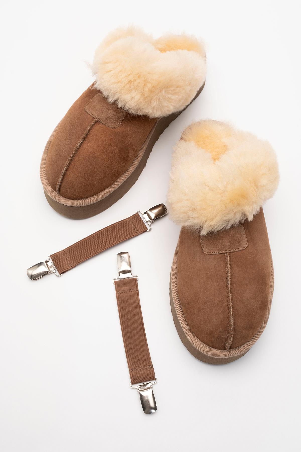 Olessa - Cognac Genuine Leather Fur-Lined Slipper (Women)