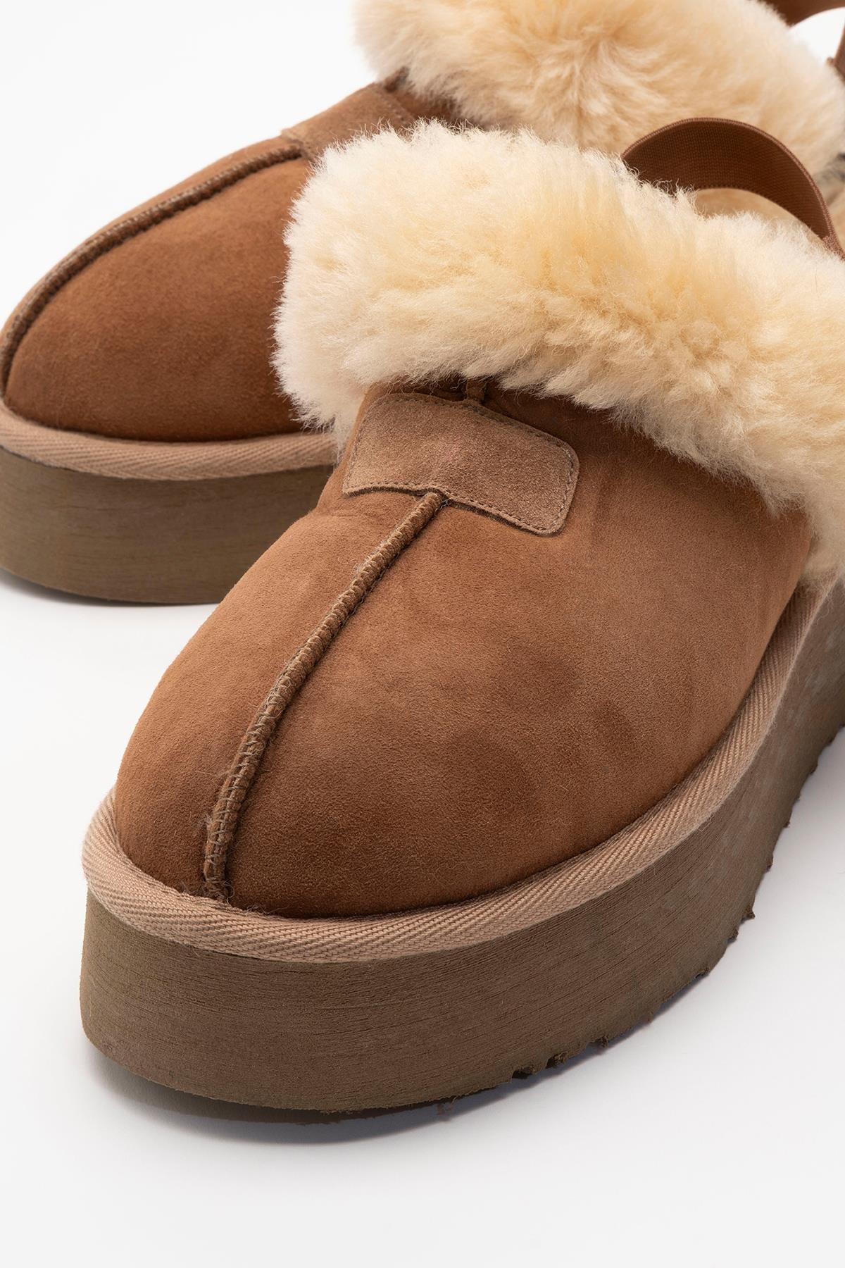 Olessa - Cognac Genuine Leather Fur-Lined Slipper (Women)