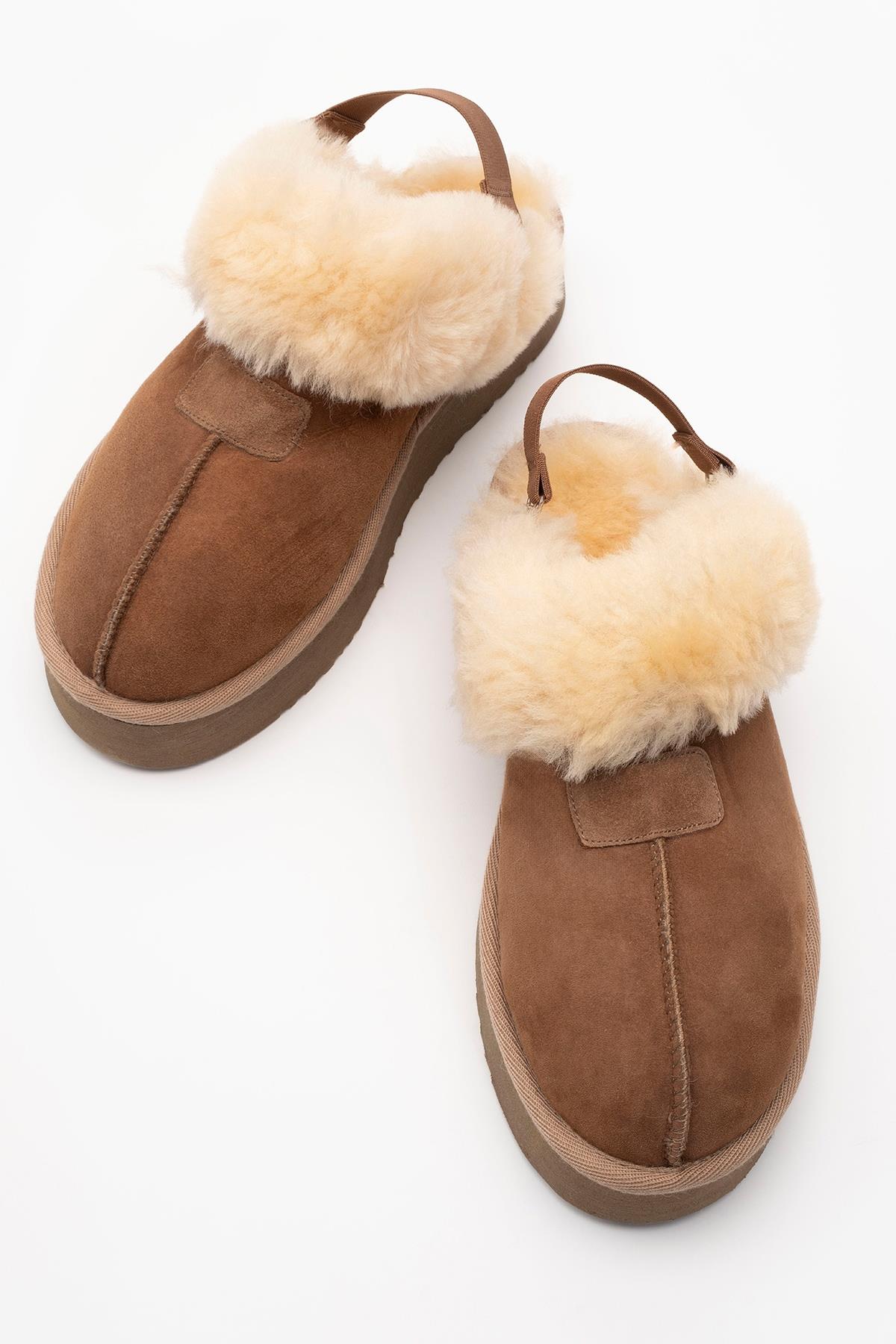 Olessa - Cognac Genuine Leather Fur-Lined Slipper (Women)
