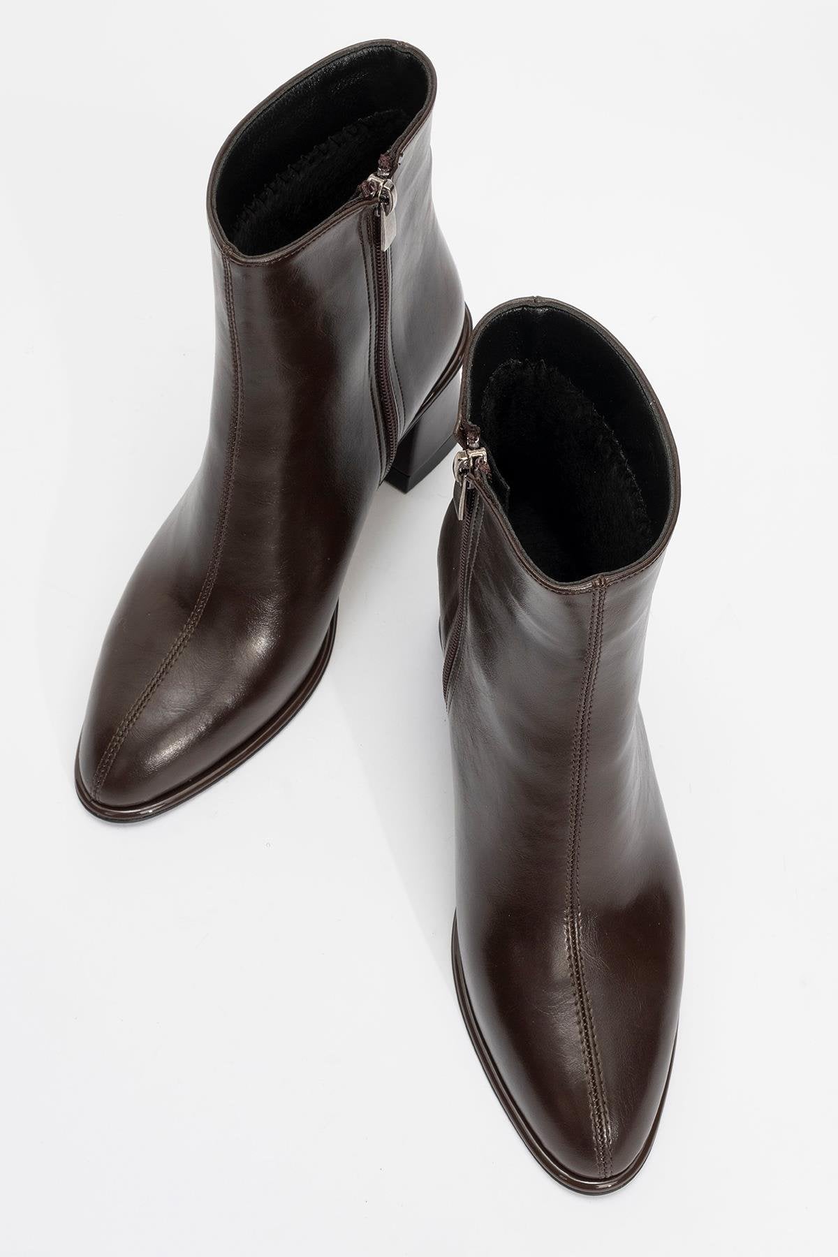 Alba - Brown Block Heel Ankle Boot (Women)