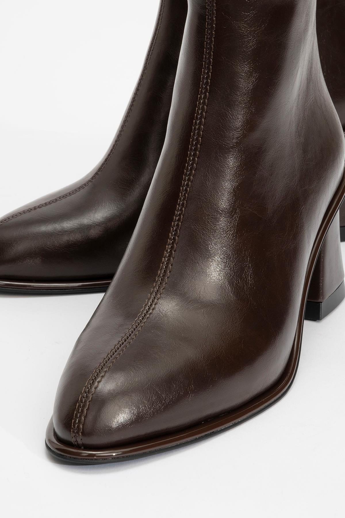 Alba - Brown Block Heel Ankle Boot (Women)